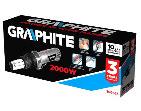 Opalarka 2000W, zakres temperatur: I: 350°C, II: 550°C, uchwyt prosty