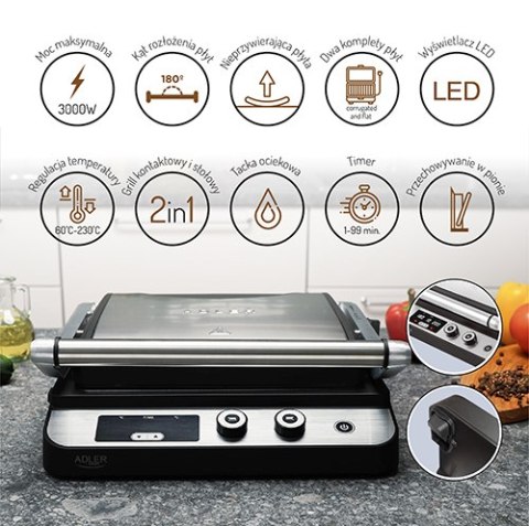 AD 3059 Grill elektryczny led 2w1