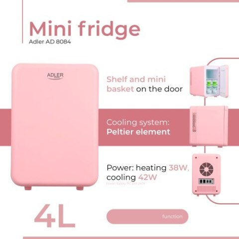 AD 8084 pink Mini lodówka 4l | chłodzenie i podgrzewanie | do domu i samochodu | system peltiera