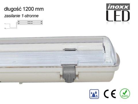 Zestaw: 2x oprawa hermetyczna lampa led ip65 1-stronna+ 4x świetlówka led 120cm 18w t8 6000k 1-stronna zimna
