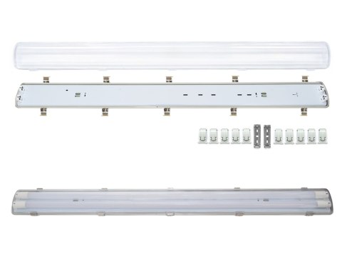 Zestaw: 2x oprawa hermetyczna lampa led ip65 1-stronna+ 4x świetlówka led 120cm 18w t8 6000k 1-stronna zimna