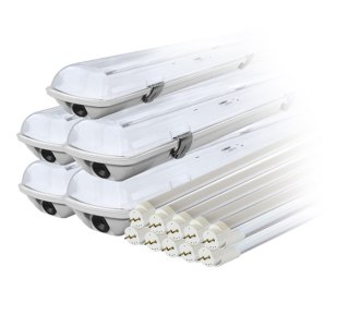 Zestaw: 5x oprawa hermetyczna lampa led ip65 1-stronna+ 10x świetlówka led 120cm 18w t8 6000k 1-stronna zimna