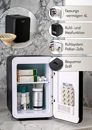 AD 8084 black Mini lodówka 4l | chłodzenie i podgrzewanie | do domu i samochodu | system peltiera