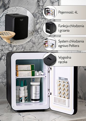 AD 8084 black Mini lodówka 4l | chłodzenie i podgrzewanie | do domu i samochodu | system peltiera
