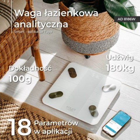 AD 8186 white Waga łazienkowa analityczna ? smart - aplikacja tuya