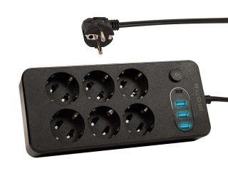98-212# Przedłużacz sieciowy ps-650 6-gniazd 3xusb 1xusb-c 5m czarny 3x1mm