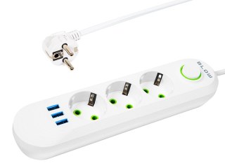 98-217# Przedłużacz sieciowy ps-330 3-gniazda 3xusb 3m biały 3x1mm