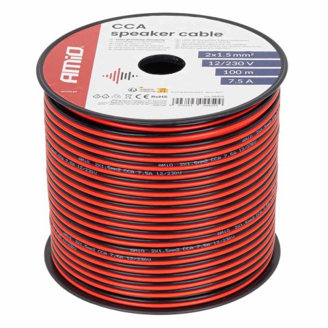 Kabel głośnikowy dwużyłowy cca 2x1.5mm2 100m 7.5a amio-04459