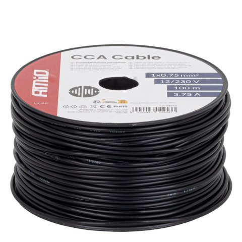 Przewód jednożyłowy czarny cable cca 1x0.75mm2 100m 3.75a 12/230v amio-04453