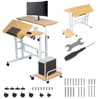 Mobilne biurko stolik na laptop Maclean, białe, 80x60cm, 50kg max, reg. wys.67-115cm , MC-124 W