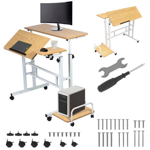 Mobilne biurko stolik na laptop Maclean, białe, 80x60cm, 50kg max, reg. wys.67-115cm , MC-124 W