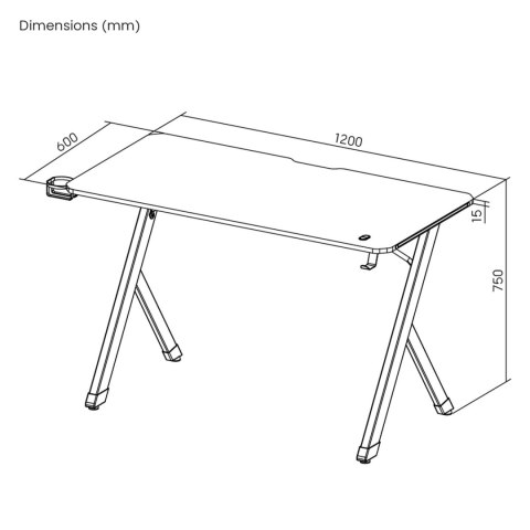 Biurko gamingowe NanoRS, czarne z uchwytem na słuchawki i kubek, podświetlenie RGB, max. 75kg, wymiary 1200x600x750mm, RS102
