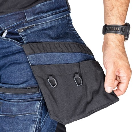 Spodnie robocze DENIM, wzmocnienia Cordura, odpinane kieszenie kaburowe, granatowe, rozmiar XL