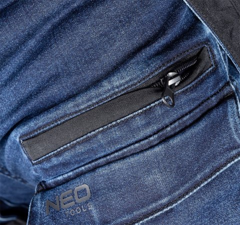 Spodnie robocze DENIM, wzmocnienia Cordura, odpinane kieszenie kaburowe, granatowe, rozmiar XL