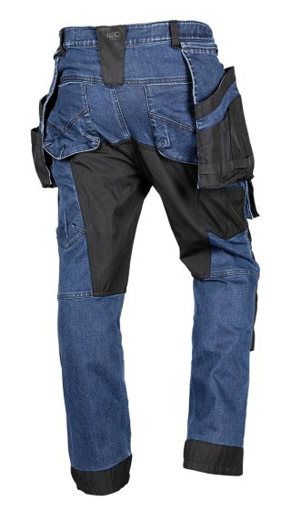 Spodnie robocze DENIM, wzmocnienia Cordura, odpinane kieszenie kaburowe, granatowe, rozmiar M