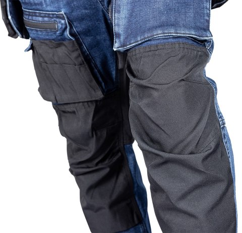 Spodnie robocze DENIM, wzmocnienia Cordura, odpinane kieszenie kaburowe, granatowe, rozmiar M