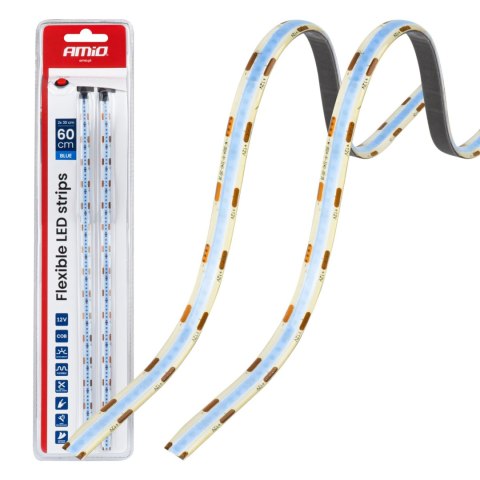 Paski led cob do samochodu niebieskie 2x30cm 12v amio-04571
