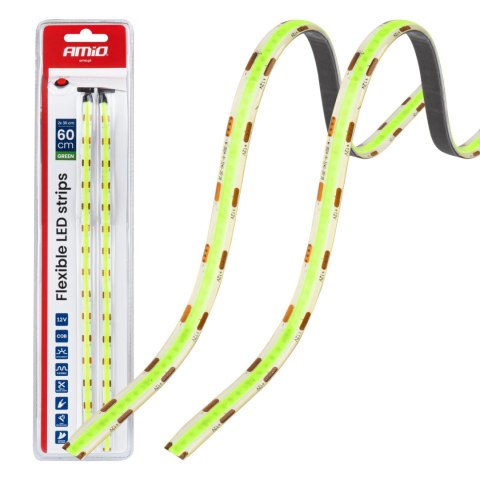 Paski led cob do samochodu zielone 2x30cm 12v amio-04573