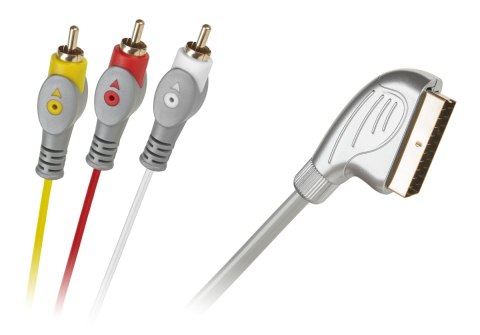 Kabel Euro-3RCA 1.5m srebrny łezka blister Kabel Euro-3RCA 1.5m srebrny łezka blister