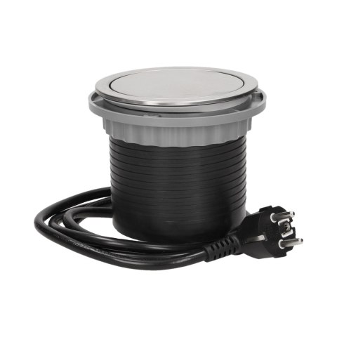 Gniazdo meblowe ?10cm wysuwane z blatu z ładowarką USB i przewodem 1,5m, 3x2P+Z, 2xUSB, INOX