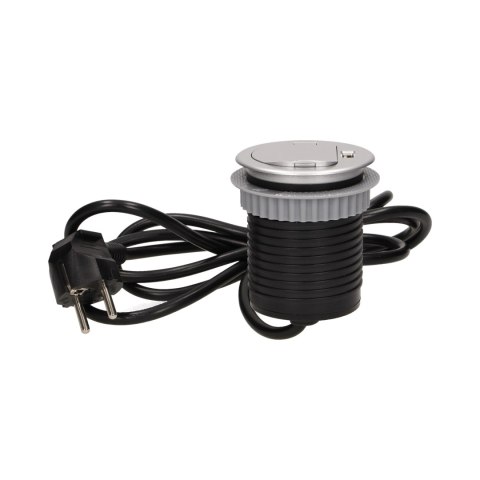 Gniazdo meblowe ?6cm wpuszczane w blat z pokrywką, ładowarką USB i przewodem 1,8m, 1x2P+Z, 1xUSB