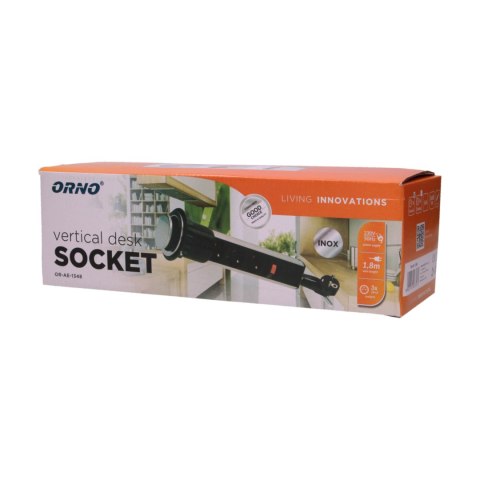 Gniazdo meblowe ?6cm wysuwane z blatu z blokadą i przewodem 1,8m, 3x2P+Z, INOX