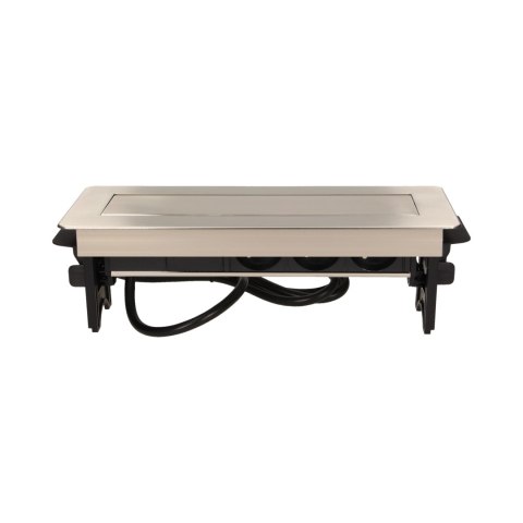 Gniazdo meblowe wpuszczane w blat w niklowanej obudowie z łądowarką USB i przewodem 1,8m, 3x2P+Z, 2xUSB