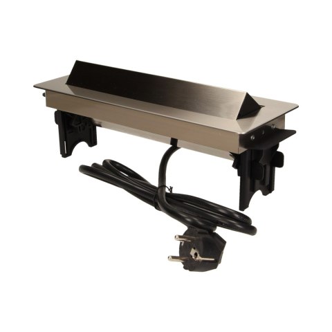 Gniazdo meblowe wpuszczane w blat w niklowanej obudowie z łądowarką USB i przewodem 1,8m, 3x2P+Z, 2xUSB