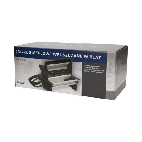 Gniazdo meblowe wpuszczane w blat ze szczotką przeciwkurzową i przewodem 1,8m, 3x2P+Z