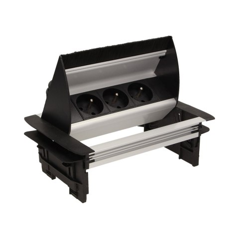 Gniazdo meblowe wpuszczane w blat ze szczotką przeciwkurzową i przewodem 1,8m, 3x2P+Z