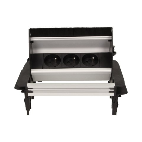 Gniazdo meblowe wpuszczane w blat ze szczotką przeciwkurzową i przewodem 1,8m, 3x2P+Z