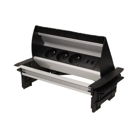 Gniazdo meblowe wpuszczane w blat ze szczotką przeciwkurzową, ładowarką USB i przewodem 1,8m, 3x2P+Z, 2xUSB