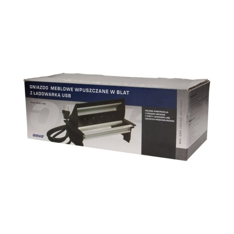 Gniazdo meblowe wpuszczane w blat ze szczotką przeciwkurzową, ładowarką USB i przewodem 1,8m, 3x2P+Z, 2xUSB