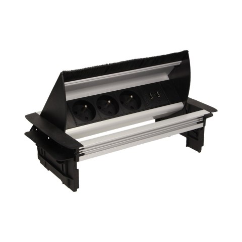 Gniazdo meblowe wpuszczane w blat ze szczotką przeciwkurzową, ładowarką USB i przewodem 1,8m, 3x2P+Z, 2xUSB