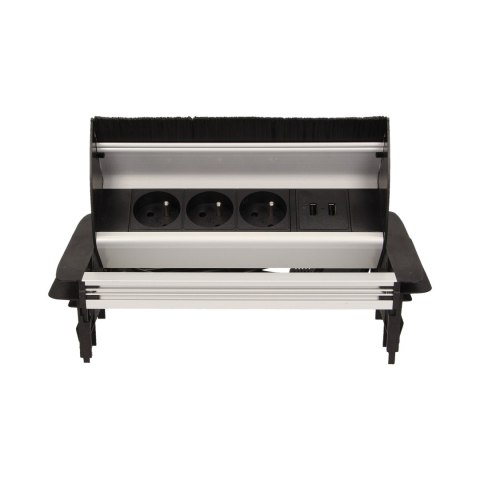 Gniazdo meblowe wpuszczane w blat ze szczotką przeciwkurzową, ładowarką USB i przewodem 1,8m, 3x2P+Z, 2xUSB