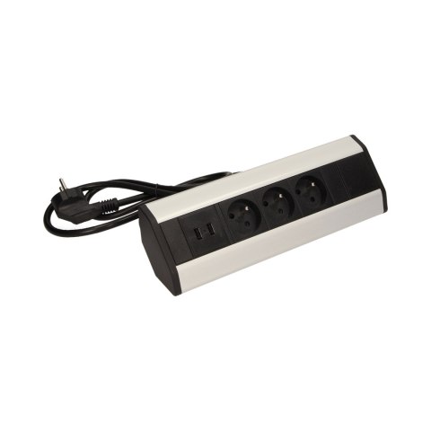 Gniazdo meblowe z ładowarką USB i przewodem 1,8m, 3x2P+Z, 2xUSB