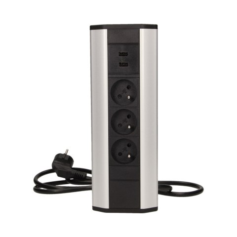 Gniazdo meblowe z ładowarką USB i przewodem 1,8m, 3x2P+Z, 2xUSB