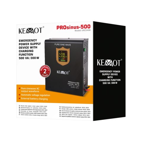 Zasilacz awaryjny naścienny KEMOT PROsinus-500 przetwornica z czystym przebiegiem sinusoidalnym i funkcją ładowania 12V 230V 5