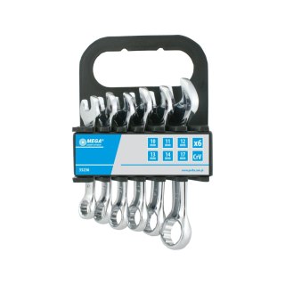 35236 Klucze oczkowo-płaskie krótkie CrV zestaw 6 elementów., 10-17mm, Mega