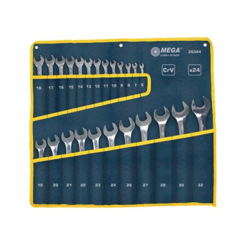 35344 Klucze oczkowo-płaskie CrV, zestaw 24 elementów., 6-32mm, Mega 35344 Klucze oczkowo-płaskie CrV, zestaw 24 elementów., 6-32mm, Mega