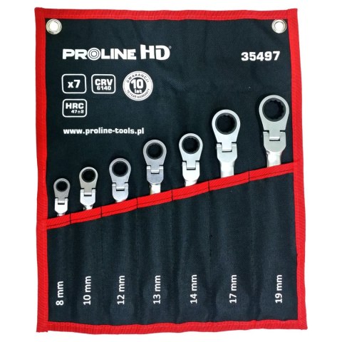 35497 Klucze oczkowo-płaskie, grzechotka przegub, 7sztuk (8-19mm), CV, Proline HD 35497 Klucze oczkowo-płaskie, grzechotka przegub, 7sztuk (8-19mm), CV, Proline HD