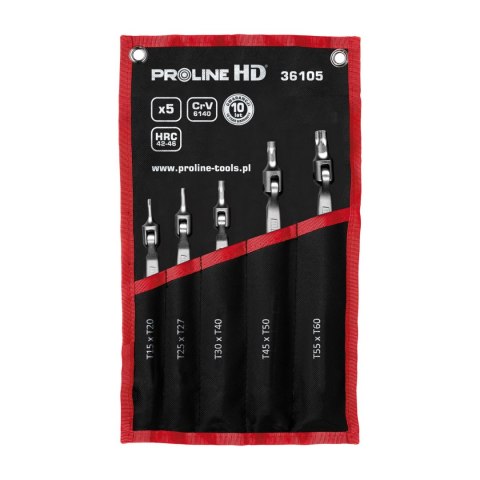 36105 Klucze przegubowe Torx CrV, zestaw 5 elementów., T15-T60, Proline