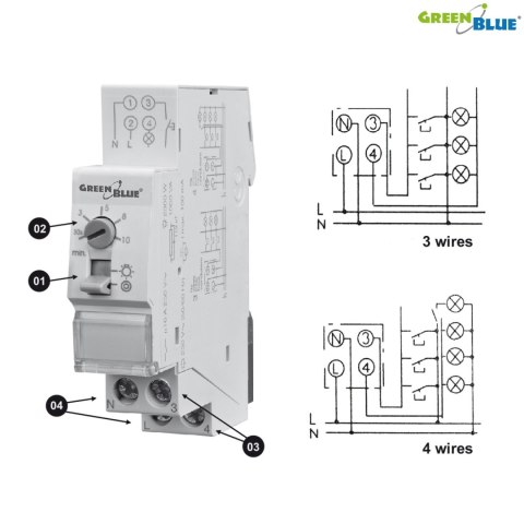 GB114 45780 Automat schodowy na szynę DIN regulacja 30s-10m max 2300W