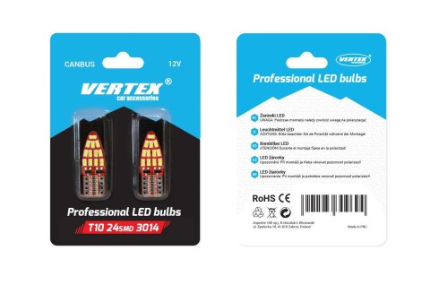 Żarówki led canbus 24smd 3014 t10e w5w boczne white 12v amio-01285