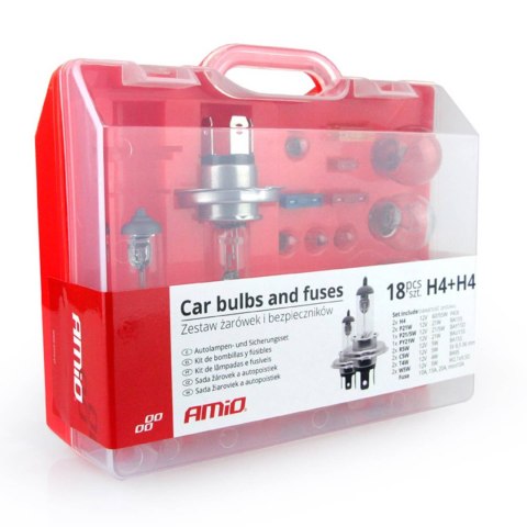 Zestaw żarówek i bezpieczników zasobnik 18 szt 2xh4 amio-01497 Zestaw żarówek i bezpieczników zasobnik 18 szt 2xh4 amio-01497