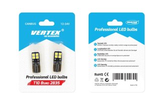 Żarówki led canbus 8smd 2835 t10e w5w white 12v 24v amio-01635