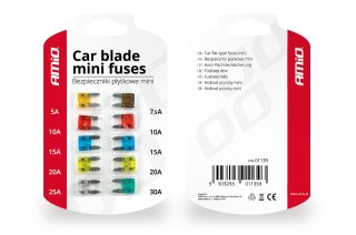 Bezpieczniki samochodowe płytkowe mini zestaw 10 szt. amio-01139