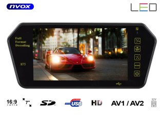 Monitor lcd 7cali w lusterku wstecznym 12v usb sd