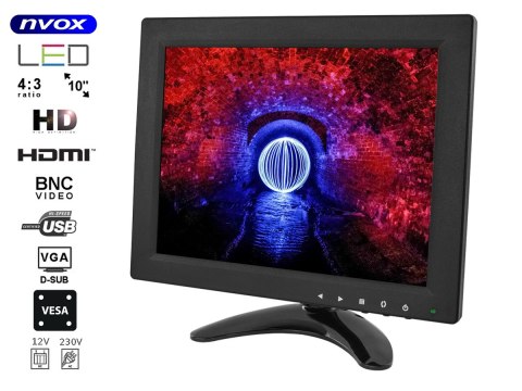 Monitor led 10cali vga hdmi av bnc 12v 230v