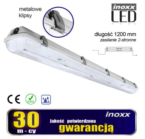 Oprawa hermetyczna przemysłowa ip65 led 2x120cm t8 g13 dwustronnie zasilana Oprawa hermetyczna przemysłowa ip65 led 2x120cm t8 g13 dwustronnie zasilana